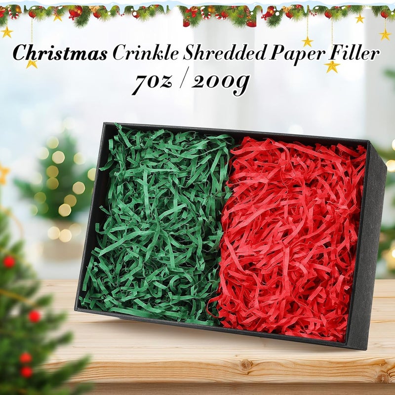 MARFOREVER 200g/7oz Christmas Crinkle Shredded Paper Filler, Xmas Red Green Raffia Cut Paper Shred Filler Grass for Christmas Basket Stuffing Gift Box Wrapping Party Decoration - Image 2